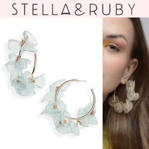 STELLA + RUBY Chiffon Petal Hoop Earrings in Gold and Seafoam NWT